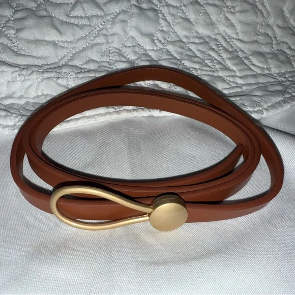 Women's Gold Alloy Buckle Faux Leather Waistband Self-tied Exquisite Slim Belt - Picture 4 of 4